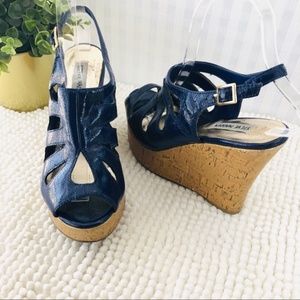 Steve Madden platform wedge sandals navy patent